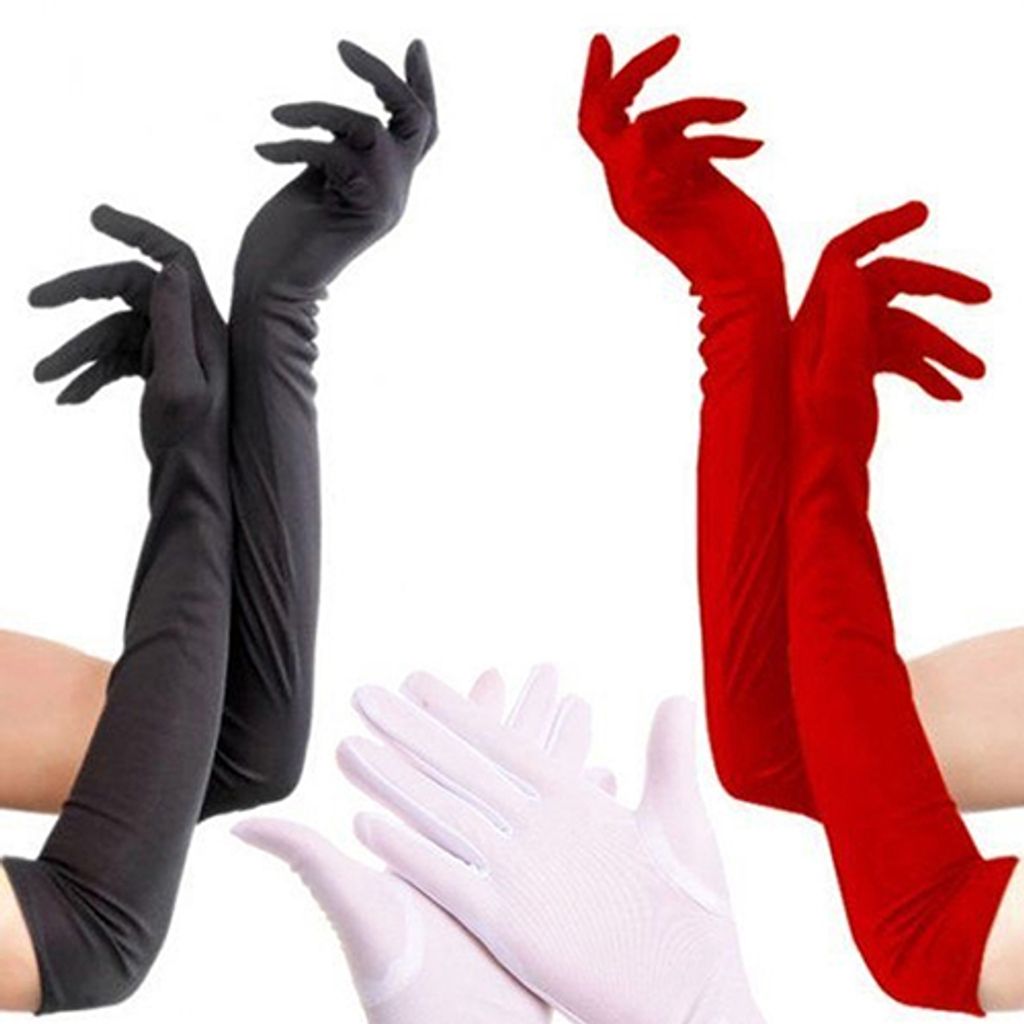 ECSiNG Satinhandschuhe 2 Paar - Kurze Opera Handschuhe Schwarz & Rot 22cm