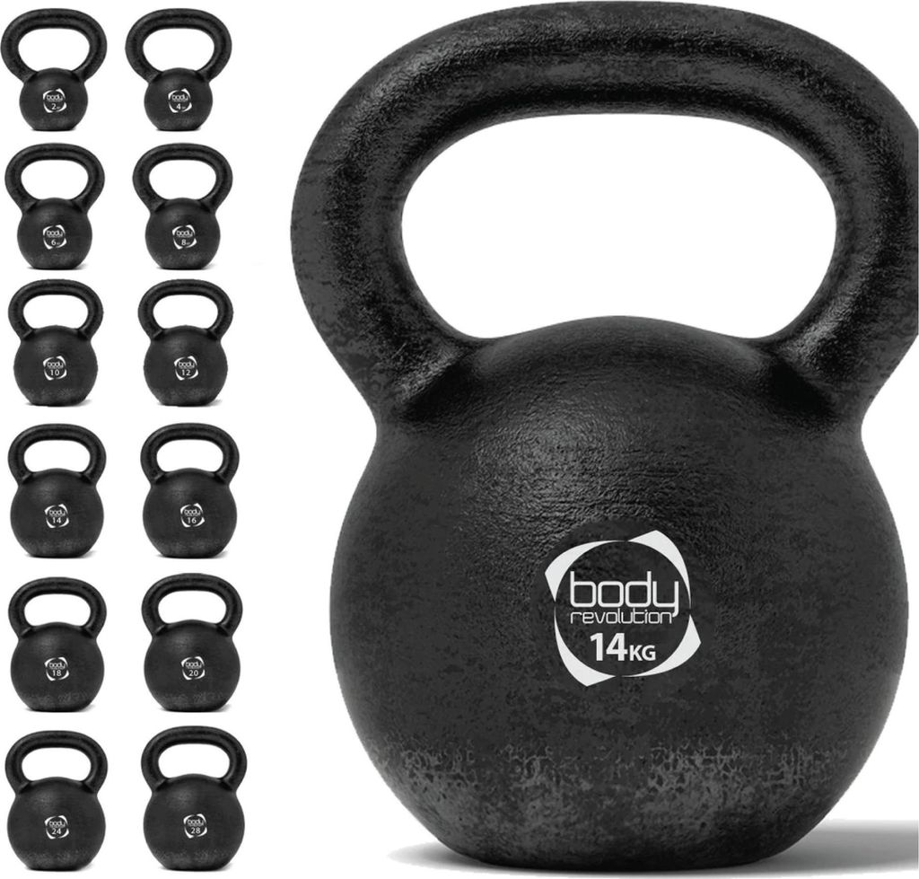 Body Revolution 14kg Kettlebell aus Gusseisen – Trainingsgewicht für Krafttraining im Home Gym – Robustes Eisen mit leichtem Griff, flache Ant...