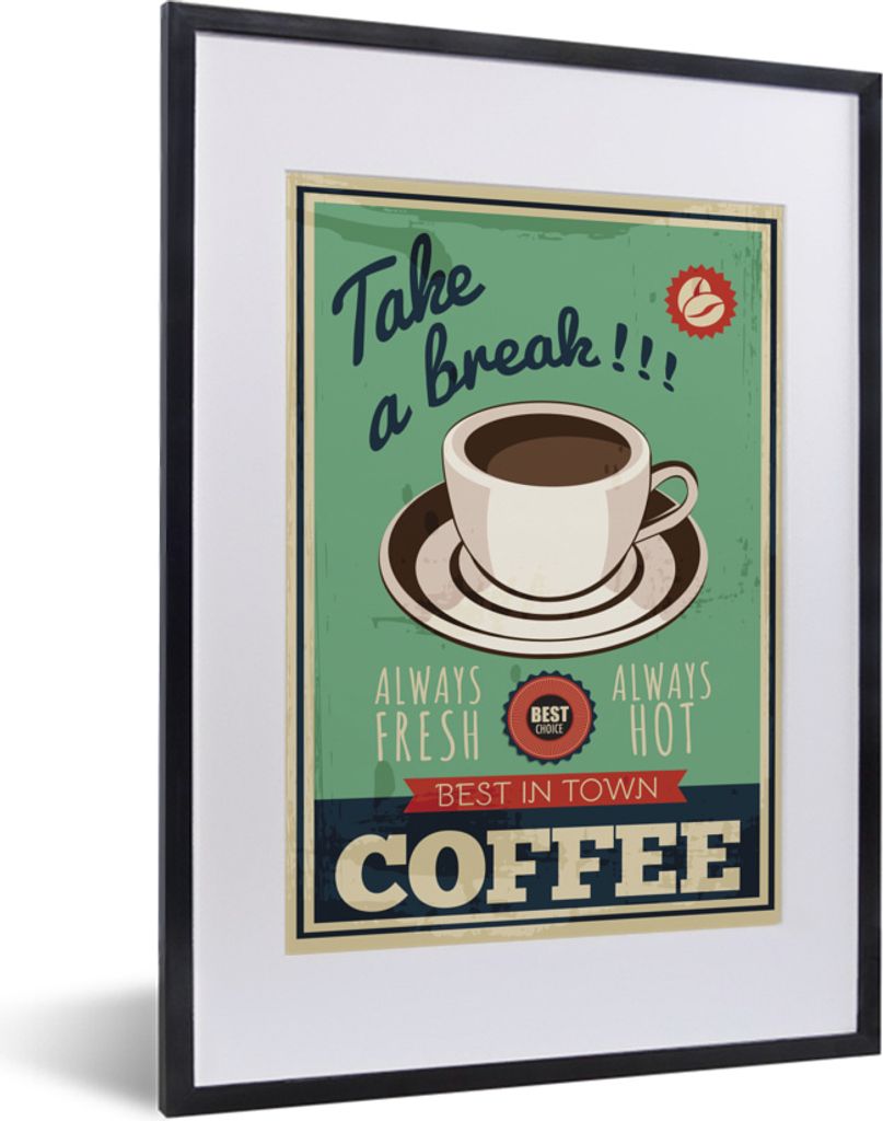 MuchoWow MuchoWow Gerahmtes Poster Kaffee - Jahrgang - Zitat 30x40 cm - Poster mit zchwarzem Bilderrahmen - Wandposter Schlafzimmer