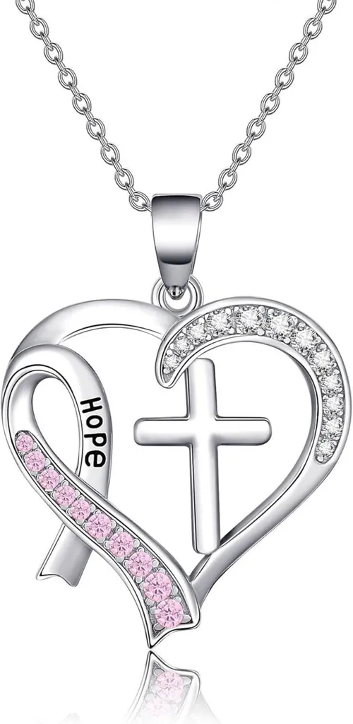Ciondolo Croce Argento 925 Nastro Rosa Gioielli Cancro Seno Survivor