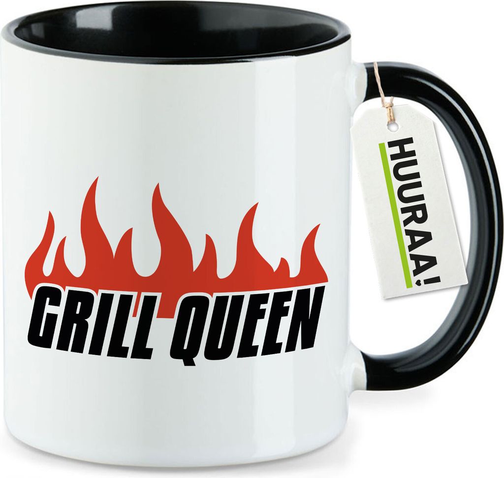 Huuraa Kaffeetasse Grill Queen Flammen 330ml Schwarz Keramik Kaffeebecher Geschenkidee