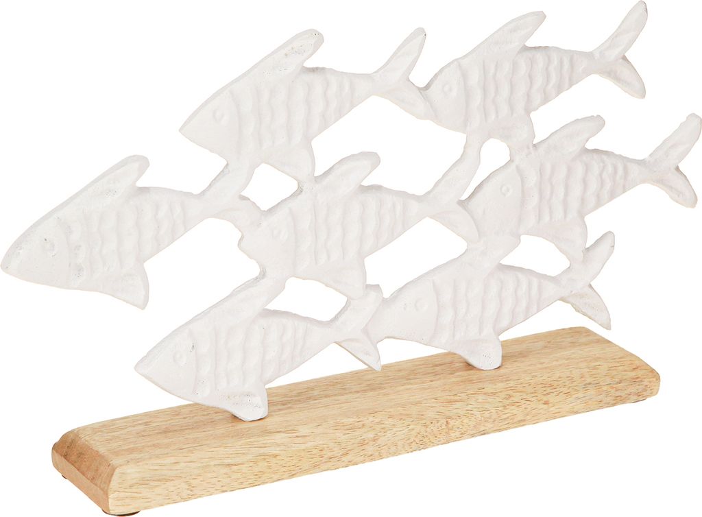 Fischschwarm Deko Fische Weiß Metall Holz Natur für Maritime Tischdeko