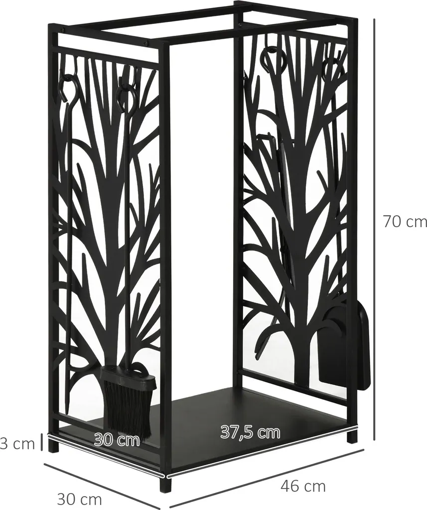 Rangement Bois Intérieur et Extérieur avec Set de 4 Ustensiles de Feu