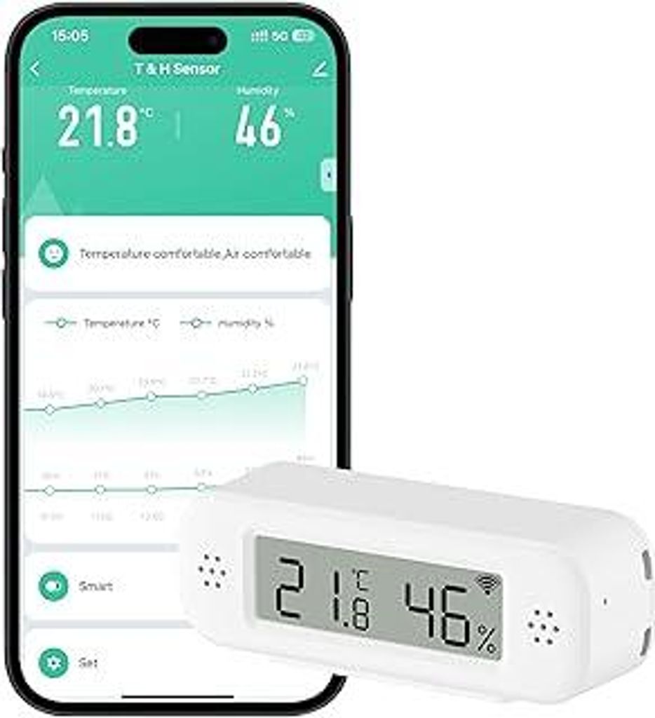 WLAN Hygrometer Thermometer Innen, Temperaturs- und Feuchtigkeitssensor mit Benachrichtigungsalarm für Remote-Applikationen, er Datenexport, kompa...