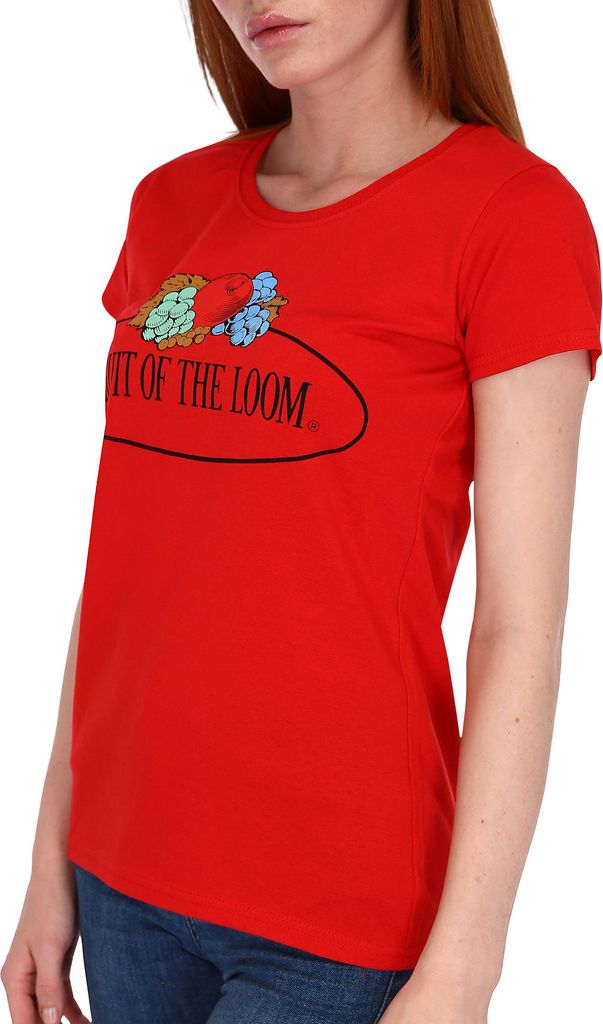 Fruit of the Loom Damen T-Shirt mit großem Vintage-Logo Farbe: rot Größe: XS
