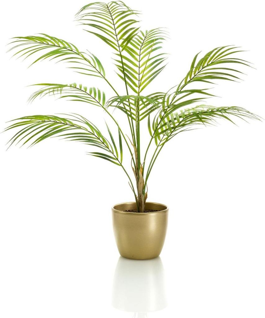 artplants.de Künstliche Bergpalme ALUVIAL im Keramiktopf Gold, 85cm - Kunststoff Palme