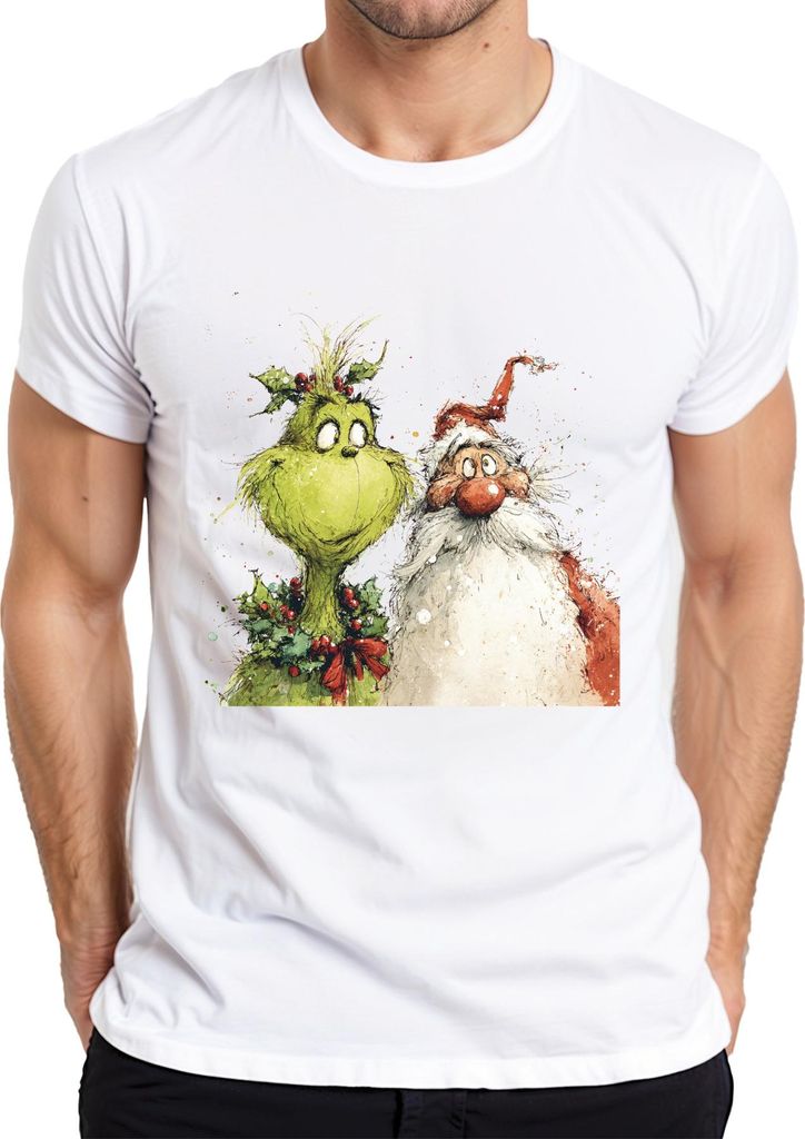 Grinch Weihnachtsmann lustig Weihnachten Geschenk Bart Retro Herren T-Shirt, Weiß, L