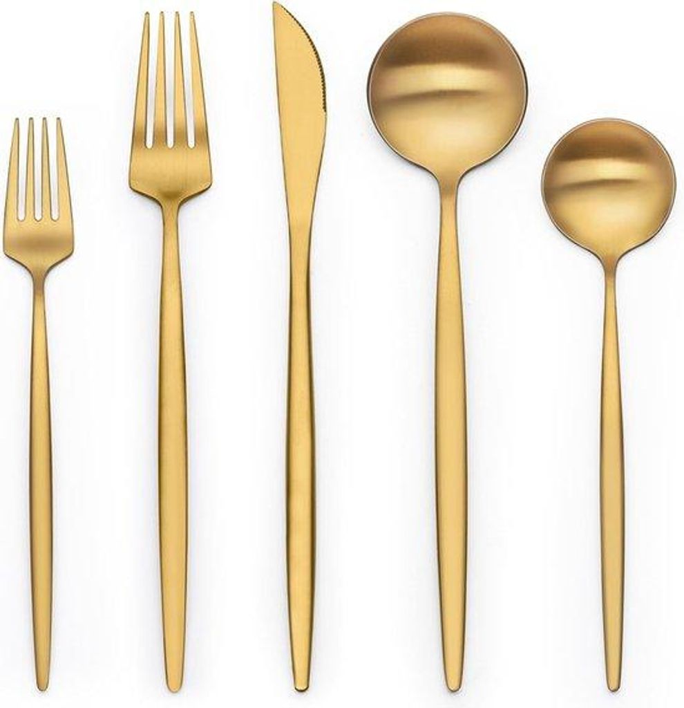 Goldener 40-teiliger Besteckset für 8 Personen, Edelstahl, Gold, Besteck mit Gabel, Messer und Löffel, für Haushalt, Restaurant, Hochzeit, Seide...