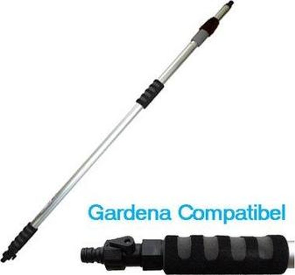 D&L Hydro Teleskopstange + Reinigungszubehör 2 m mit Wasseranschluss, Garten-kompatibel, leichtes Aluminium, Gardena Adapter