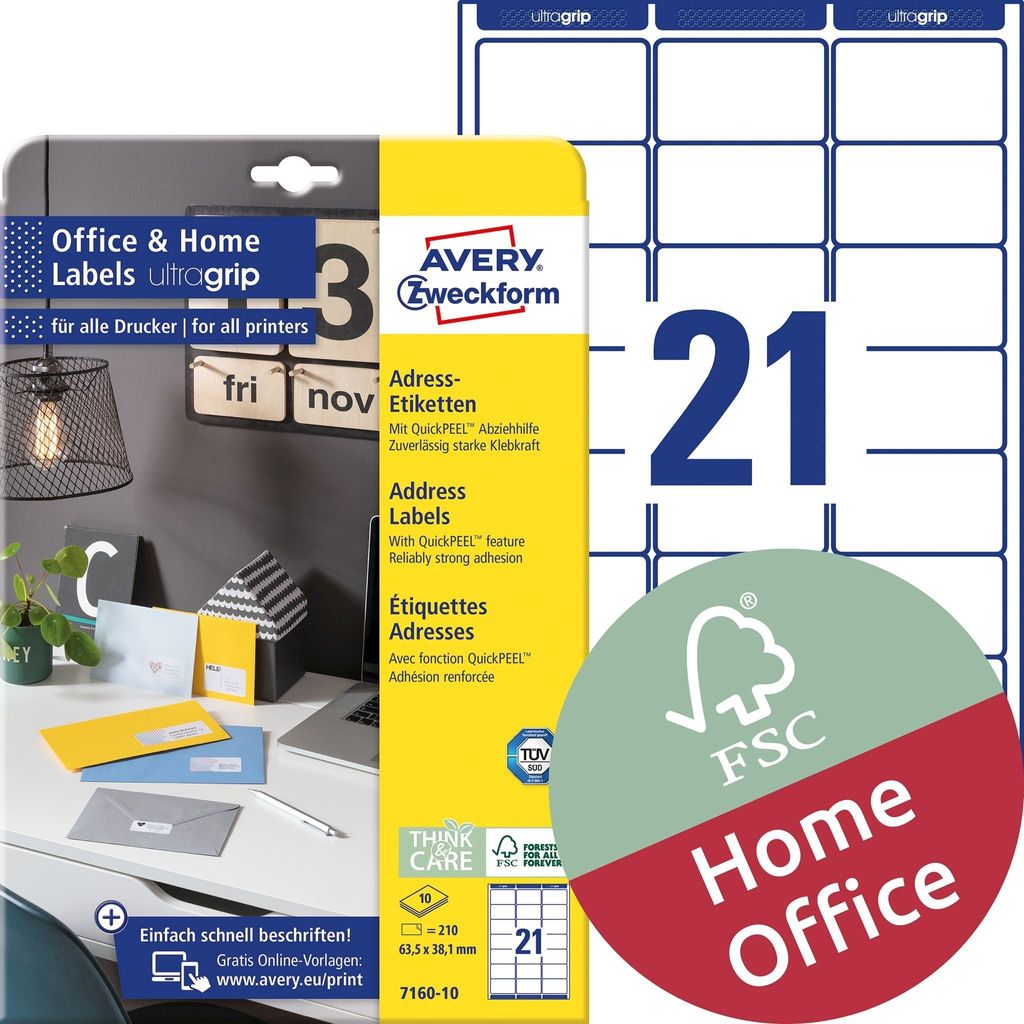 Adressetiketten ultragrip 63,5x38,1mm weiß VE=50x210 Etiketten