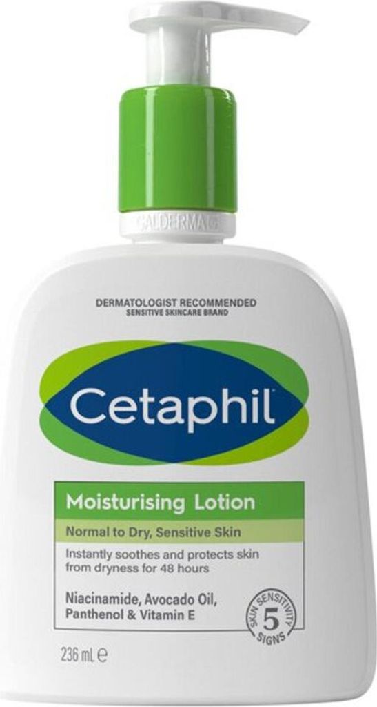 A product shot of a Cetaphil Moisturising Lotion bottle with a pump dispenser.