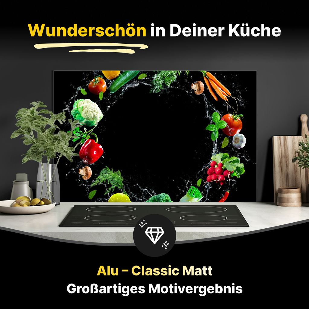 Spritzschutz Küchenrückwand aus Aluminiumverbund in Matt 60x40 cm - Spritzige Gemüsesorten