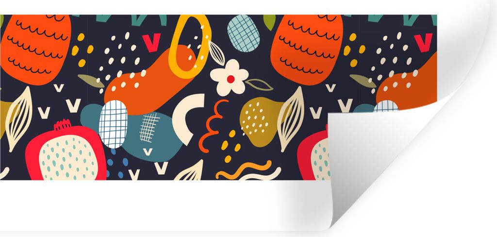 MuchoWow Wandtattoo Wandsticker Wandaufkleber Lebensmittel - Ananas - Drachenfrucht - Abstrakt - Blau 80x40 cm Selbstklebend und Repositionierbar...