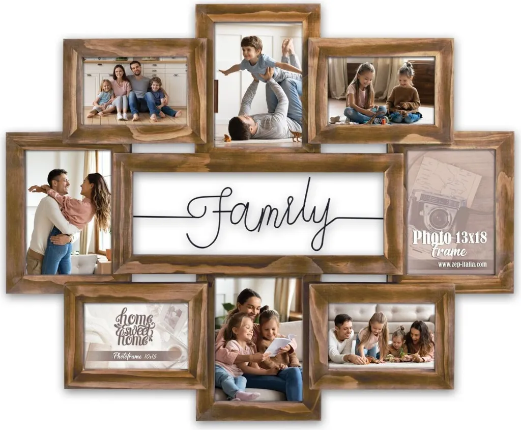 ZEP Chieri Cornice in legno per famiglia 8 foto 10x15 cm 13x18 cm 68x56 cm