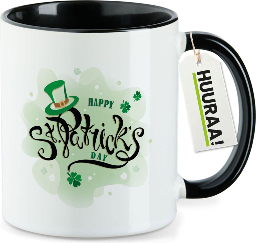 Huuraa Kaffeetasse Happy St. Patrick’s Day Zylinder 330ml Schwarz Keramik Kaffeebecher Geschenkidee