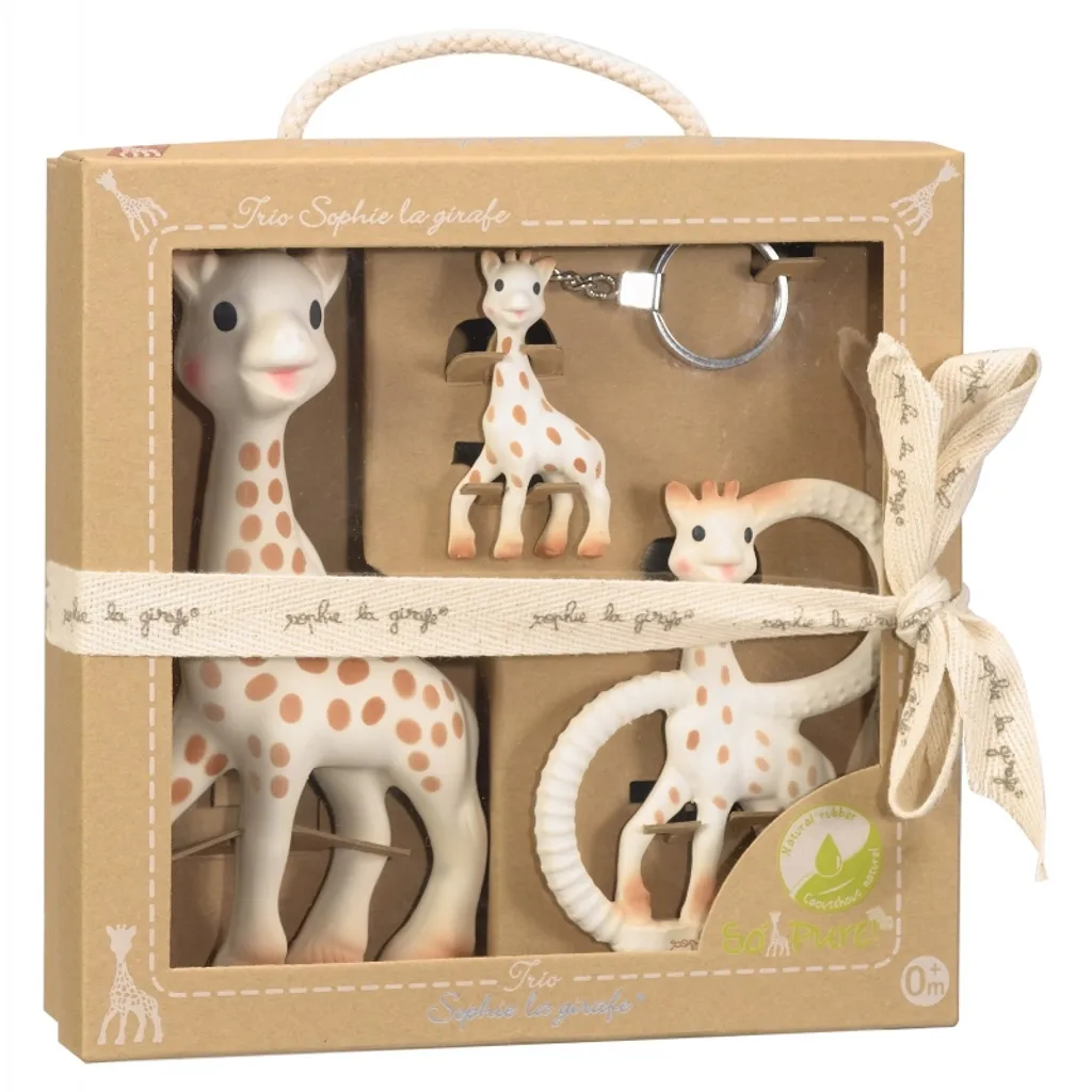 Sophie la girafe Coffret Trio So'Pure avec Anneau et Porte-clés Nature
