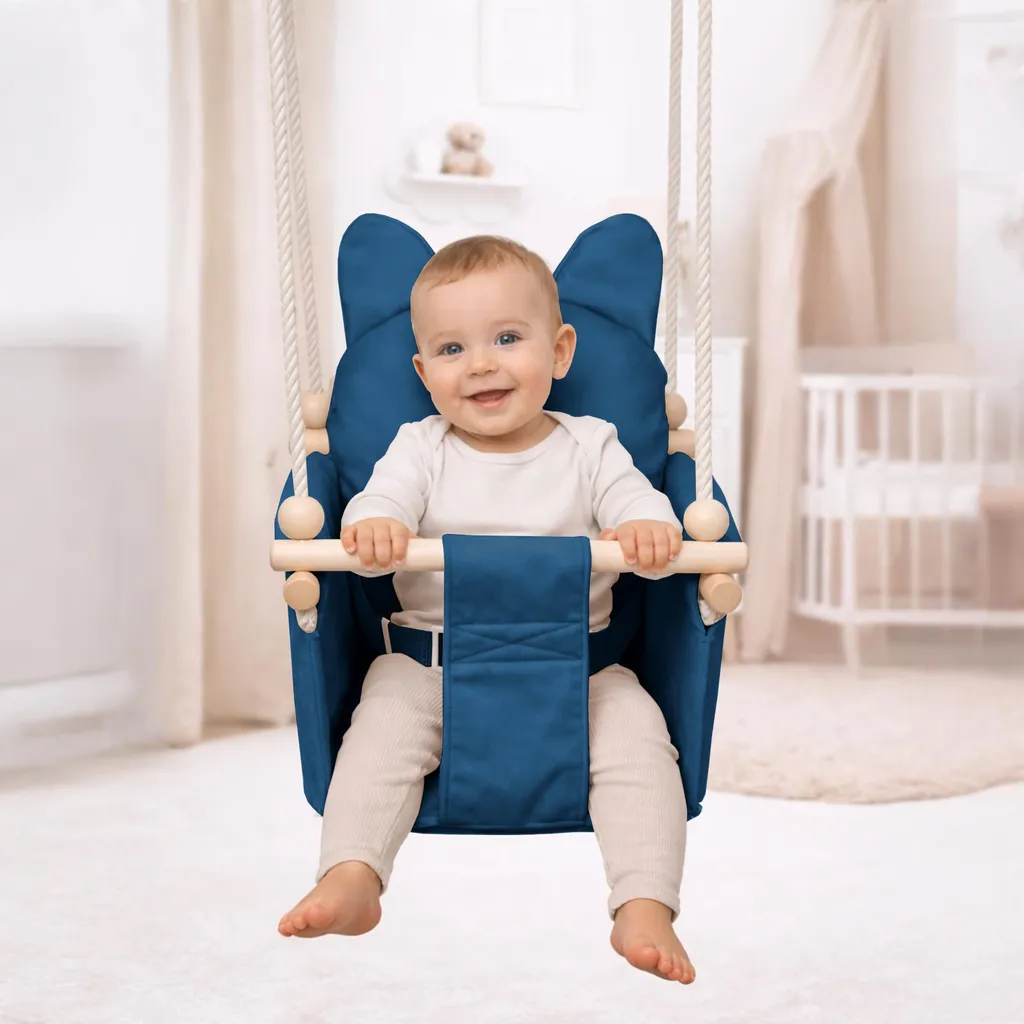 MAMOI Altalena per bambini con cintura di sicurezza, altezza regolabile 150–190 cm, altalena per la casa, struttura stabile, seduta in velluto - 5