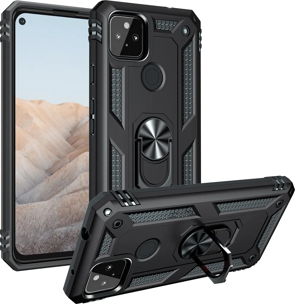 Custodia Google Pixel 5A Rugged Protezione Militare Nera con Anello