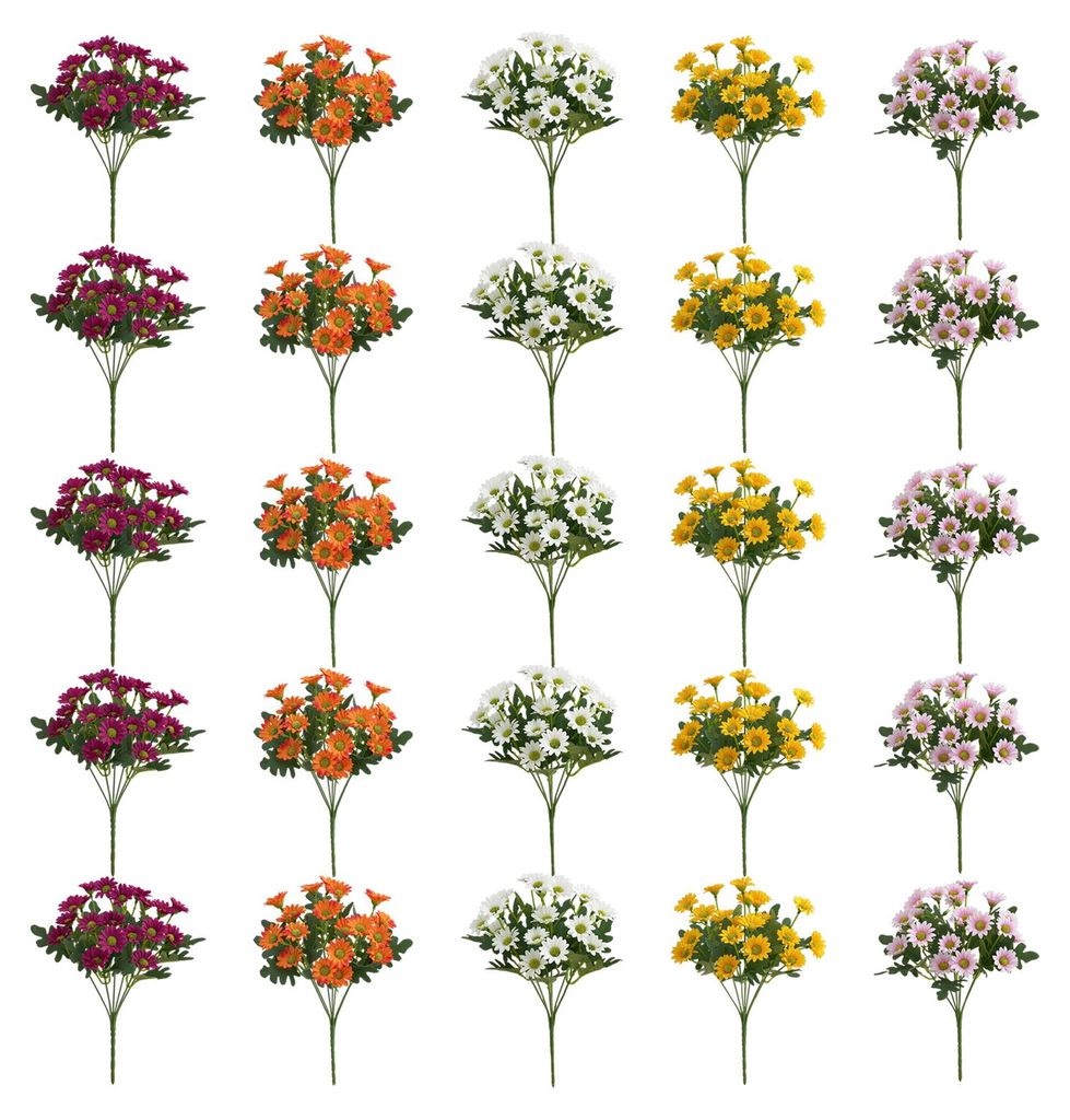 Künstliche Chrysanthemen-Bundle, UV-beständig, Herbstblumen, realistische Kunstpflanzen für Terrasse, Veranda, Fensterkasten, Vase, Innenbereich