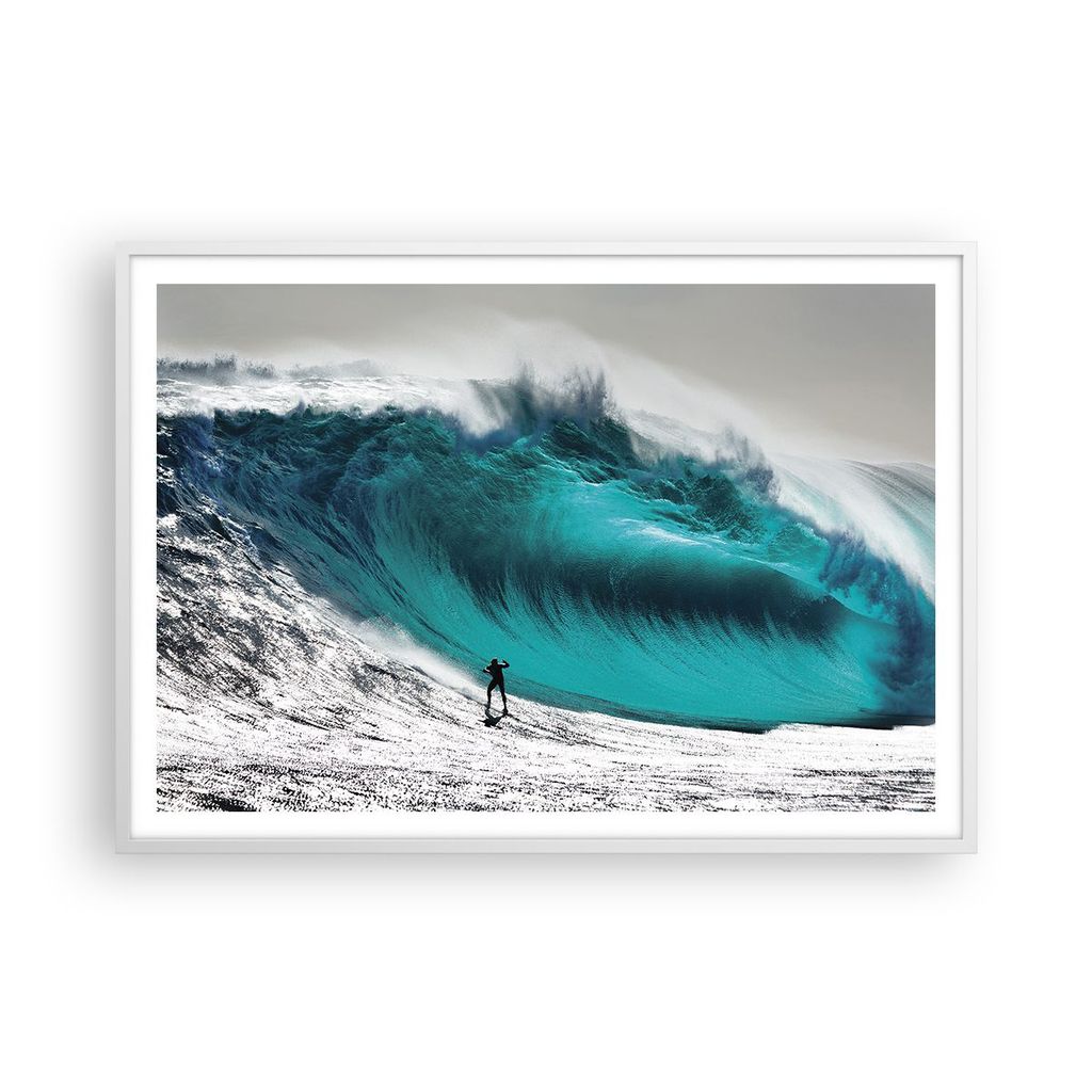 Gerahmtes Poster - Weißer Rahmen - Surfen Welle Türkis - 100x70 cm - Wand Bild - Wanddeko - Wandbilder - Kunstposter - Wandposter - Bilderrahmen ...