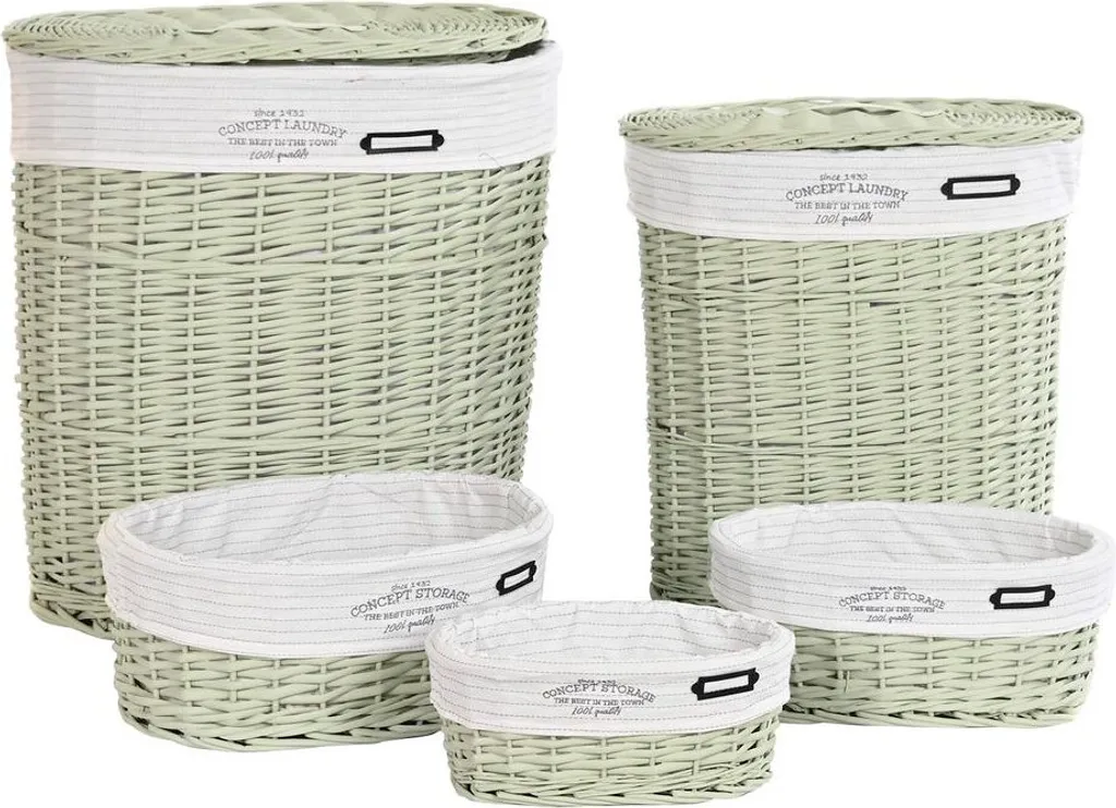 Grand set de rangement 5 paniers osier vert pour salon et chambre