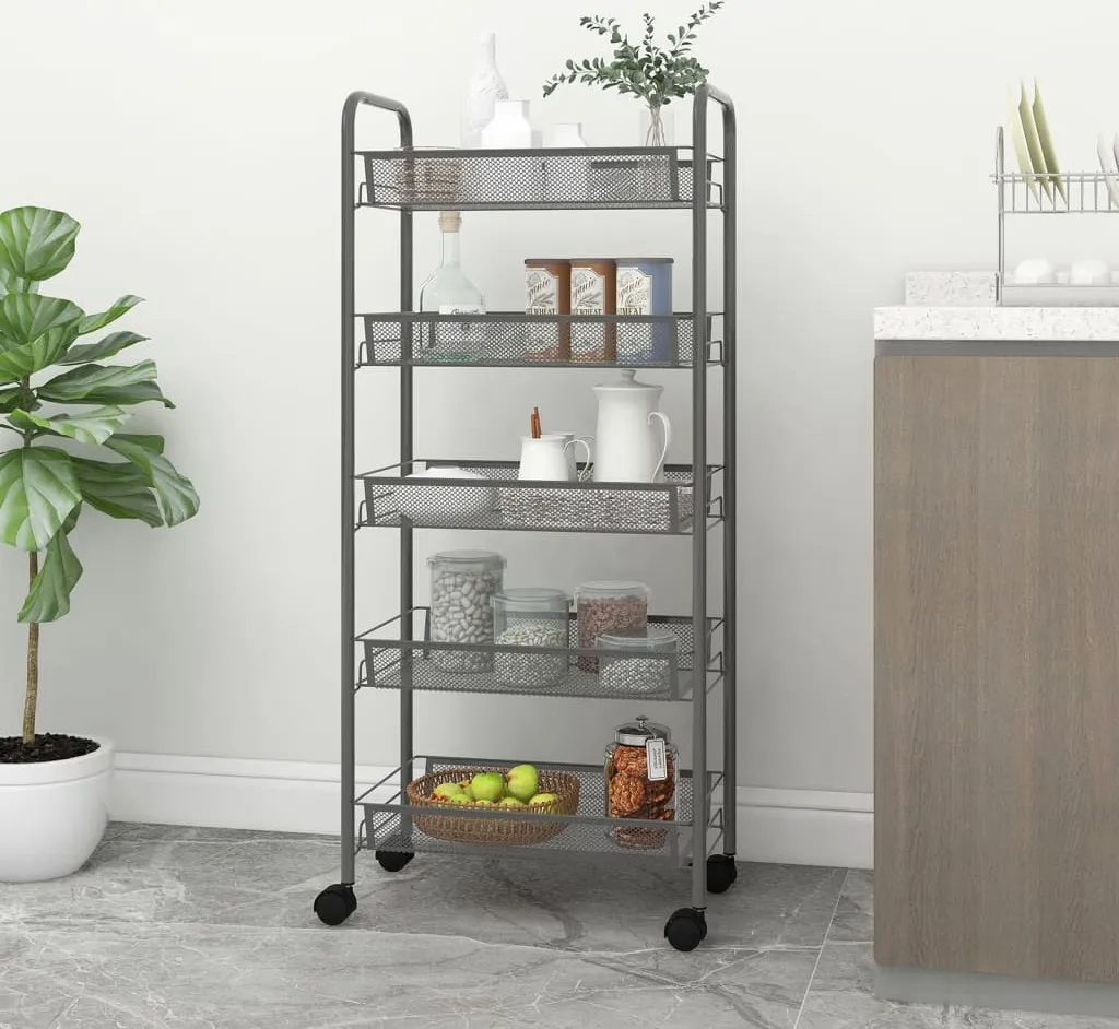 Carrello Cucina 5 Ripiani Grigio 46x26x105 cm Ferro | Salvaspazio Robusto