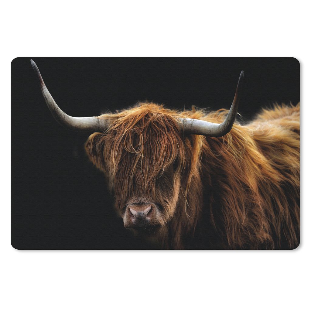 MuchoWow Mauspad Mousepad Schottischer Highlander - Hörner - Schwarz - Tiere - Natur - Wild - Kuh 27x18 cm - Mousepads - Maus Mat - Pad - Mausun...