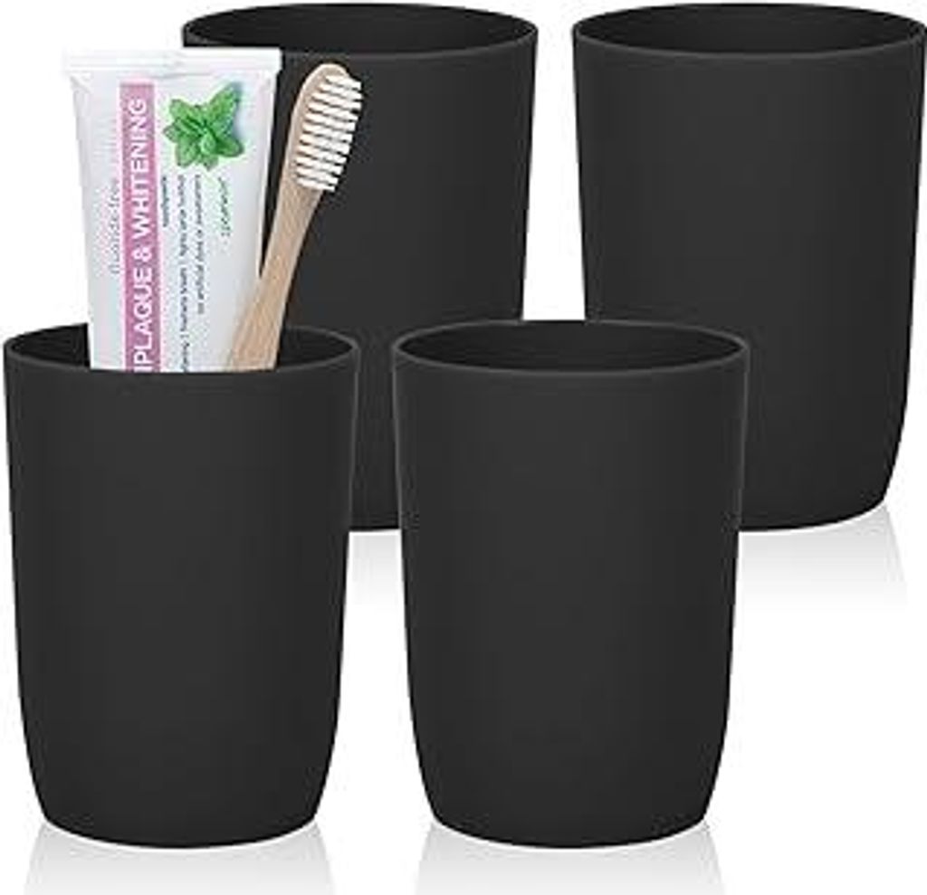 Zahnputzbecher Set 4er stapelbar 280ml - Für Badezimmer & Reisen - Schwarz AstraLoom