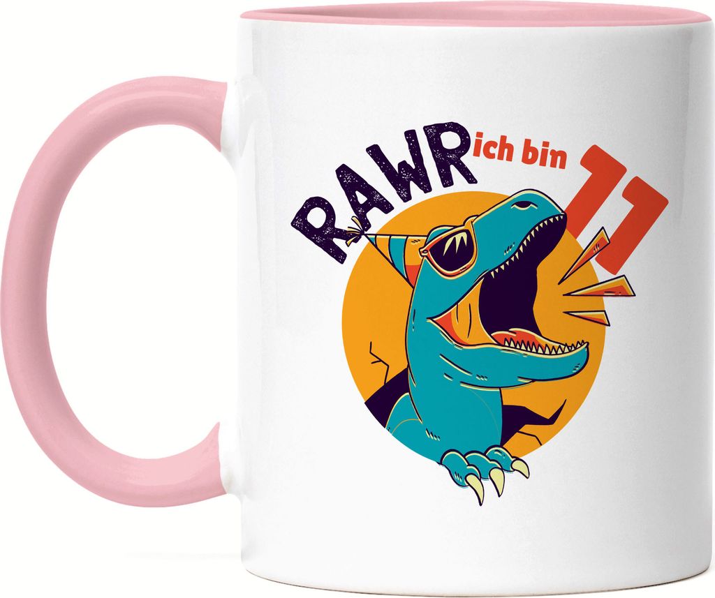 Raw Ich Bin 11 Tasse Rosa Geschenkidee 11. Geburtstag Humorvoll Sarkastisch Dinosaurier T-Rex Dino