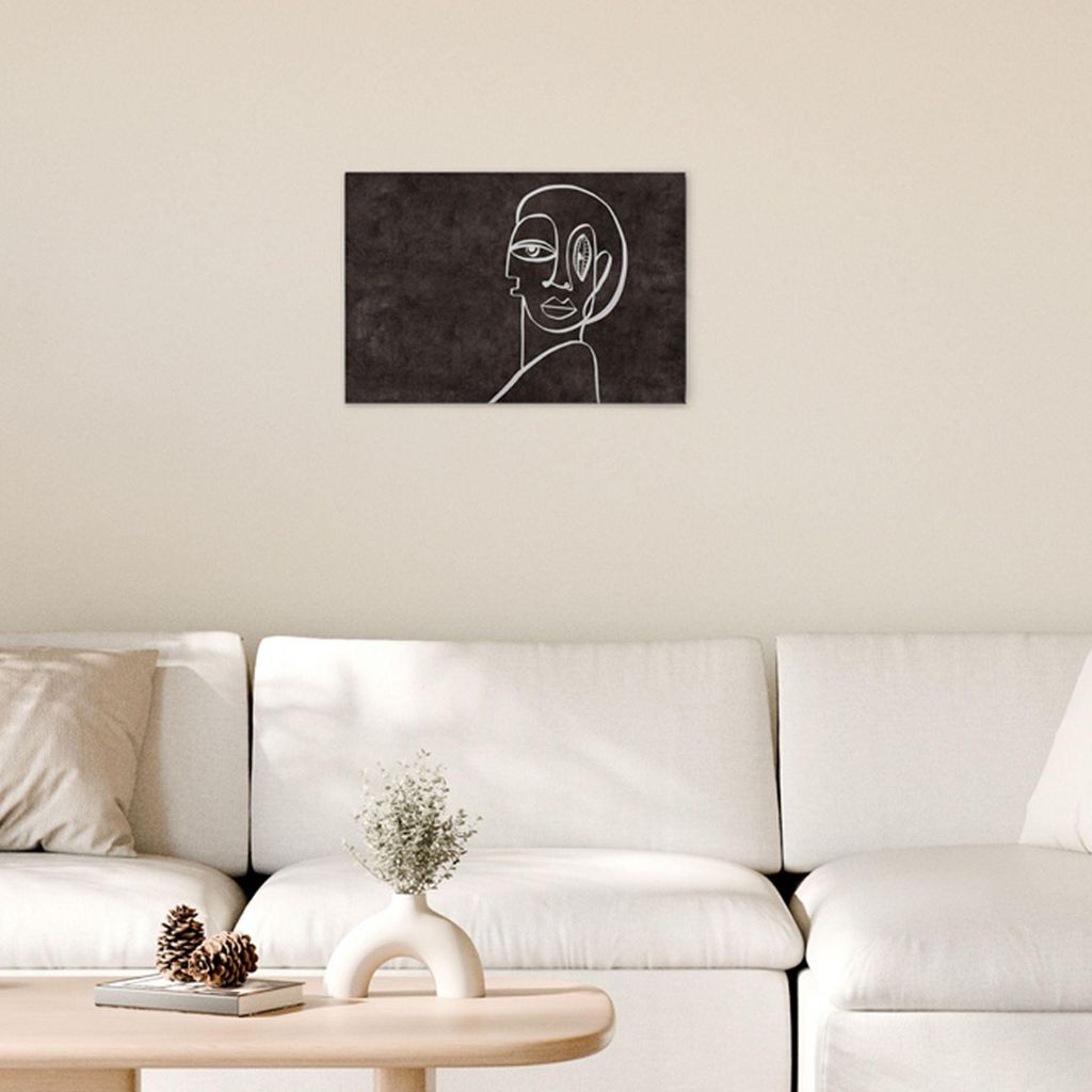 TADESSI Leinwandbild Minimalistisch Oneliner - Wandbild 45 x 30 cm - Kunstdruck auf Leinwand in Schwarz Weiß - M1-No.51321