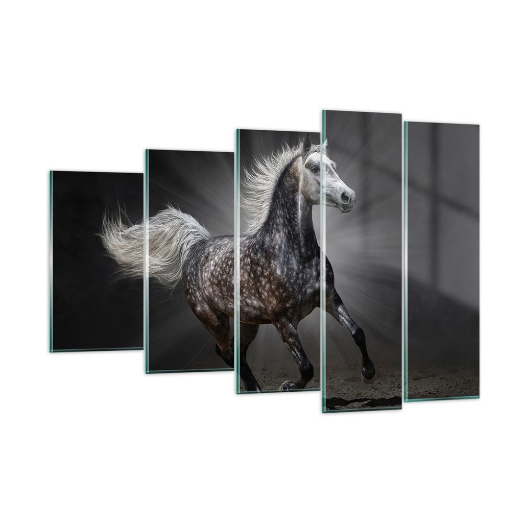 Bilder auf glas - Pferd Tier Natur - 150x100cm - Glasbilder - Wandbilder - Kunstdruck - zum Aufhängen bereit - Wanddekoration aus Glas - Glas Bild...