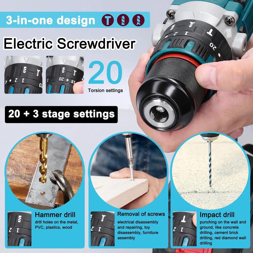 Perceuse électrique 13mm brushless avec fonction percussion robuste