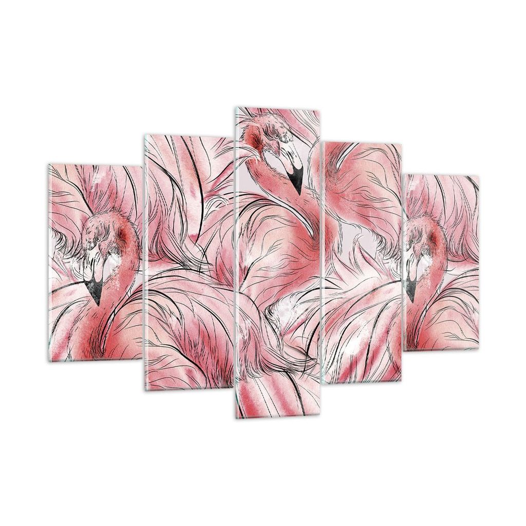 Bilder auf glas - 5 Teile - Flamingo Pink Exotik - 150x100cm - Glasbilder - Wandbilder - Bilder - zum Aufhängen bereit - Wanddekoration aus Glas -...
