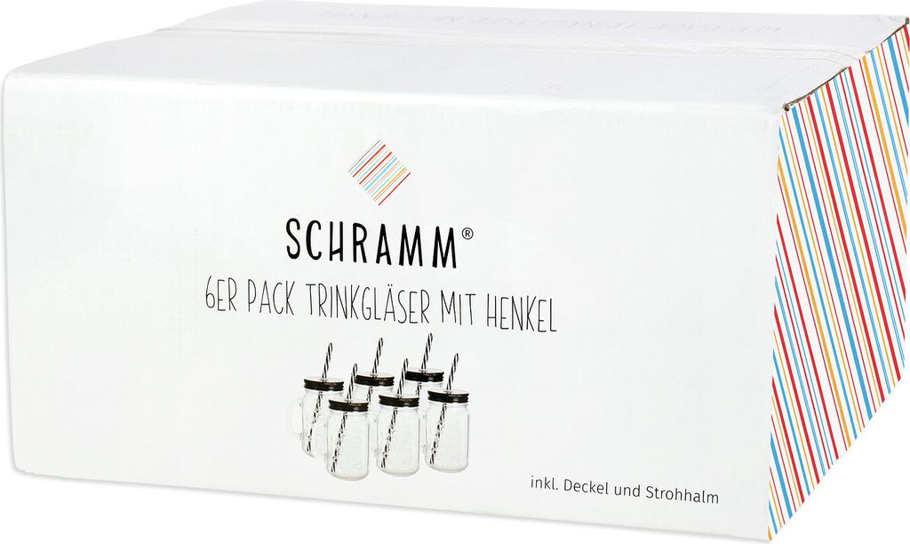Schramm® 6 Stück Trinkgläser mit Deckel, Henkel und Mehrweg Produktbild 3