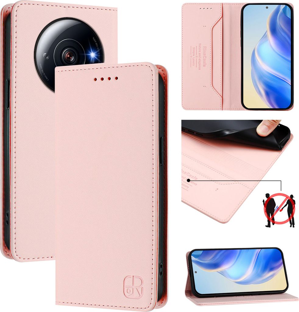 Lederhülle für Xiaomi 12S Ultra Hülle Flip Brieftasche Kartenfächern Ständer Schutzhülle Pink