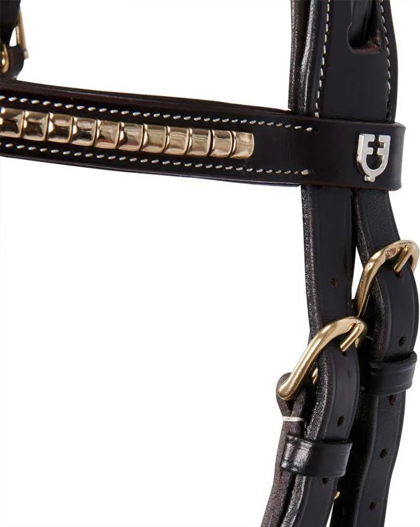 Filet Equestro Brass avec Boucles Dorées Cuir Marron Extra Full