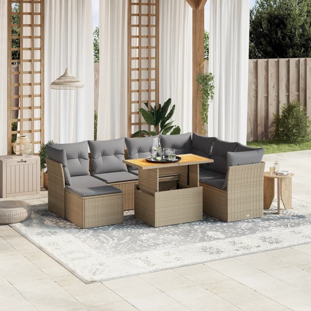 "Rabatt" 8-tlg. Garten-Sofagarnitur - mit sofa - mit Kissen Beige Poly Rattan - Lounge-Dining set CC10706