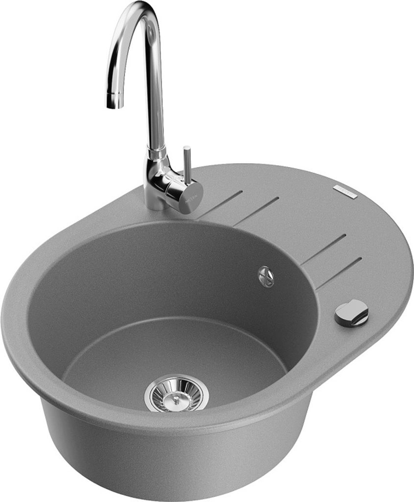 Mexen Kevin 1 Becken-Granitspüle mit Abtropffläche und Mischbatterie Telma, Grau - 6517-71-670200-00