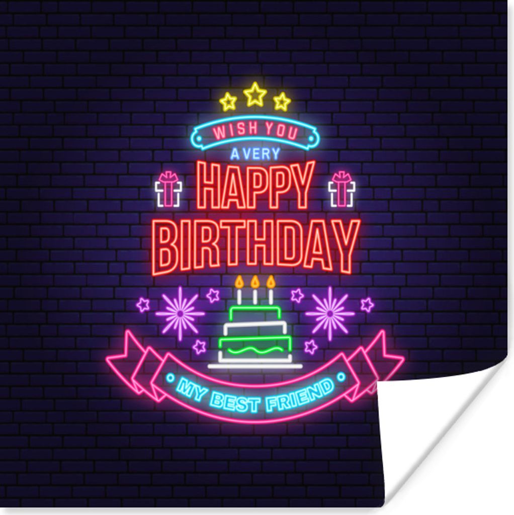 MuchoWow Poster Alles Gute zum Geburtstag - Party - Neon 100x100 cm - Babyzimmer