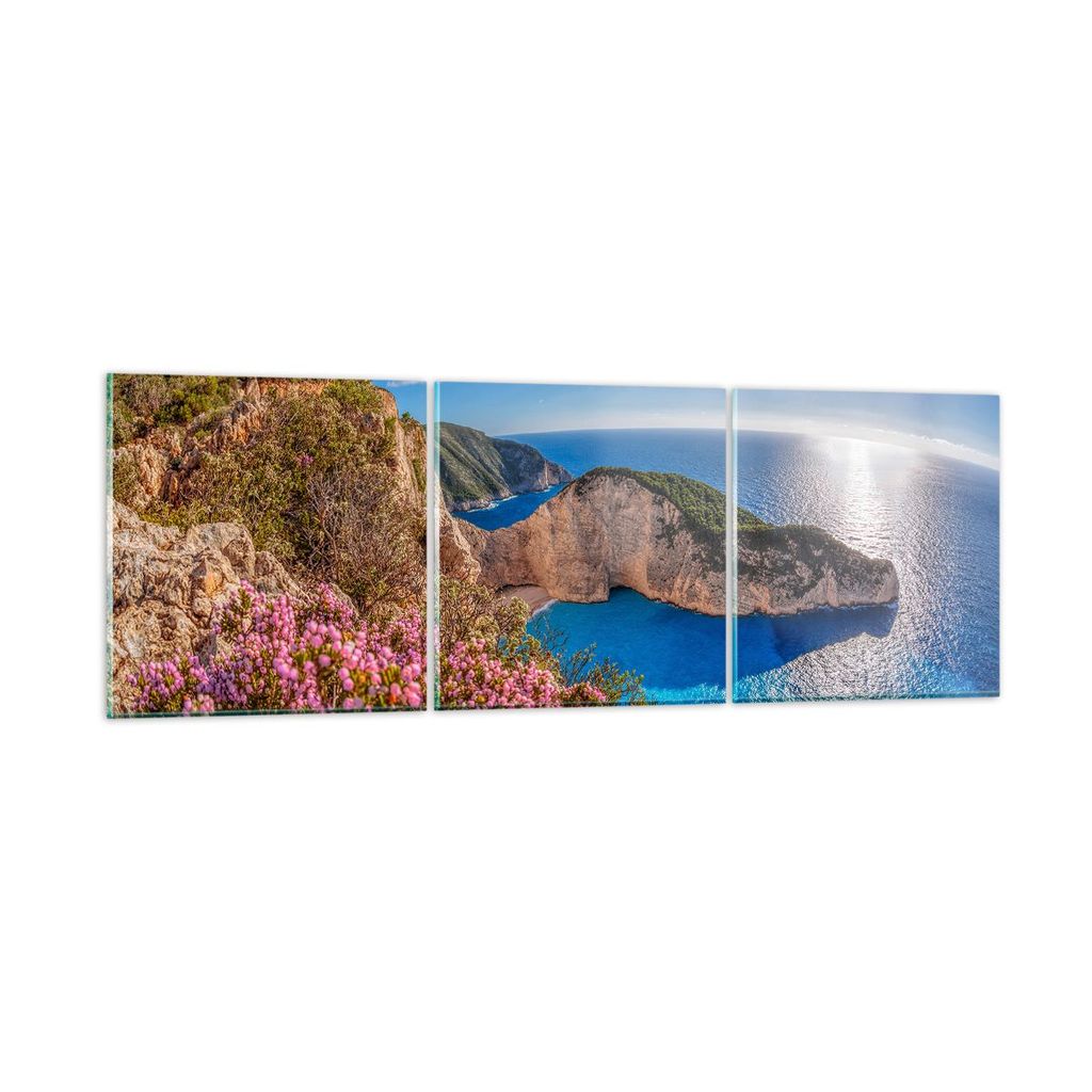 Bilder auf glas - Meer Sommer Blume - 90x30cm - Glasbilder - Wandbilder - Kunstdruck - zum Aufhängen bereit - Wanddekoration aus Glas - Glas Bilde...