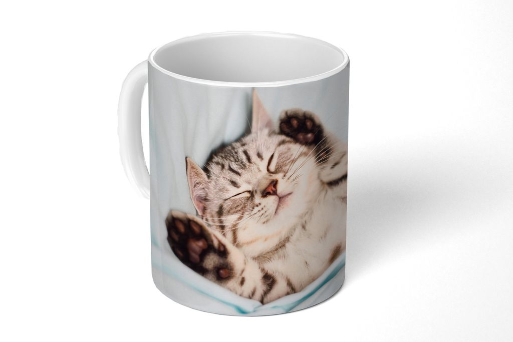 KitchenYeah Tasse Kaffeetasse Kaffeebecher 350 ml Kätzchen - Lustig - Bett - Kinder - Jungen - Mädchen - Kinder Teetasse - Fototasse - Becher -...