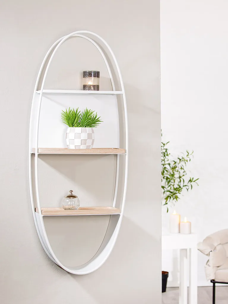 Étagère Fine Gain de Place Ovale en Verre Blanc pour Petits Espaces