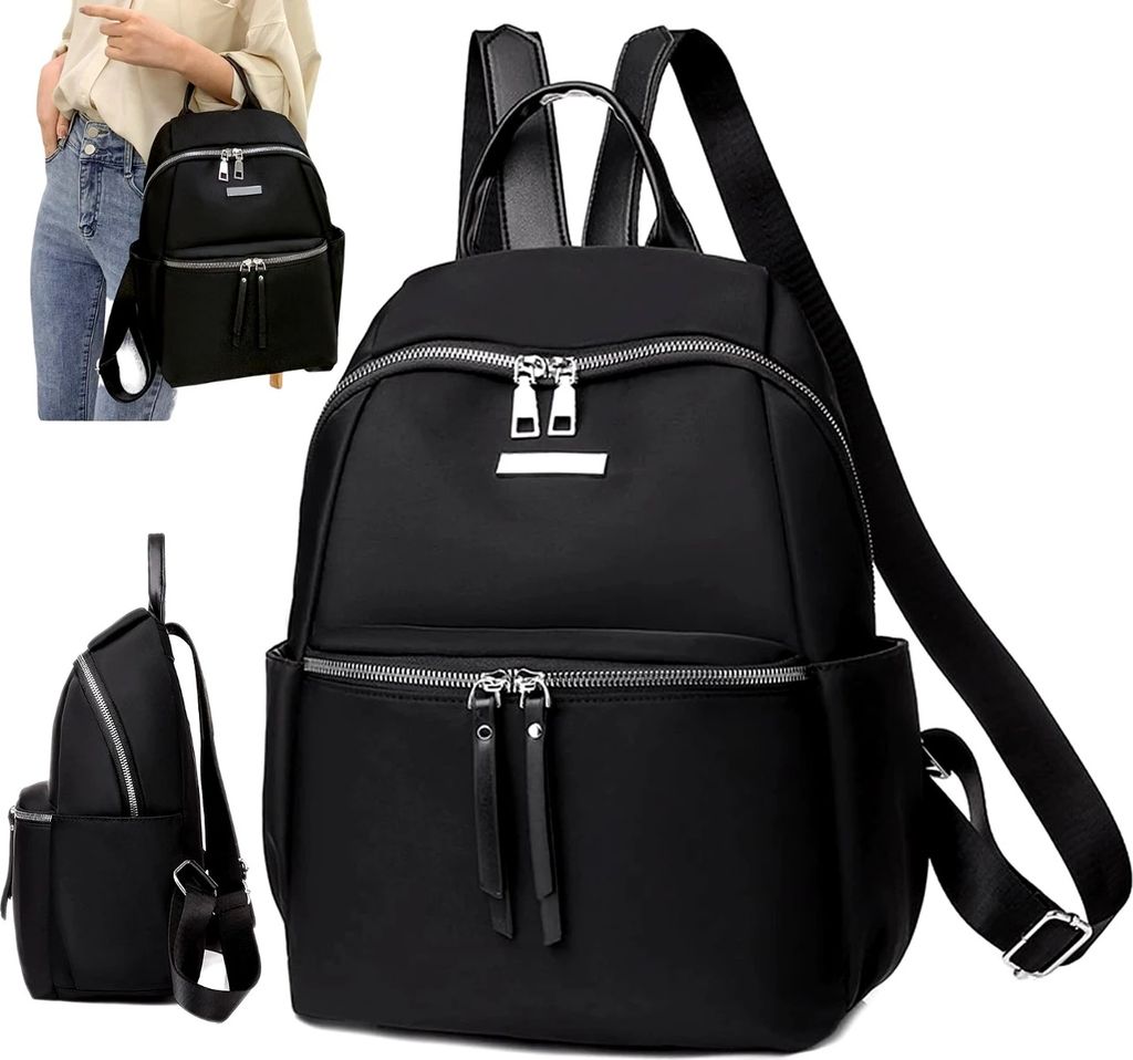 Elegante zaino urbano da donna nero, 100% cotone, Immagine del prodotto 