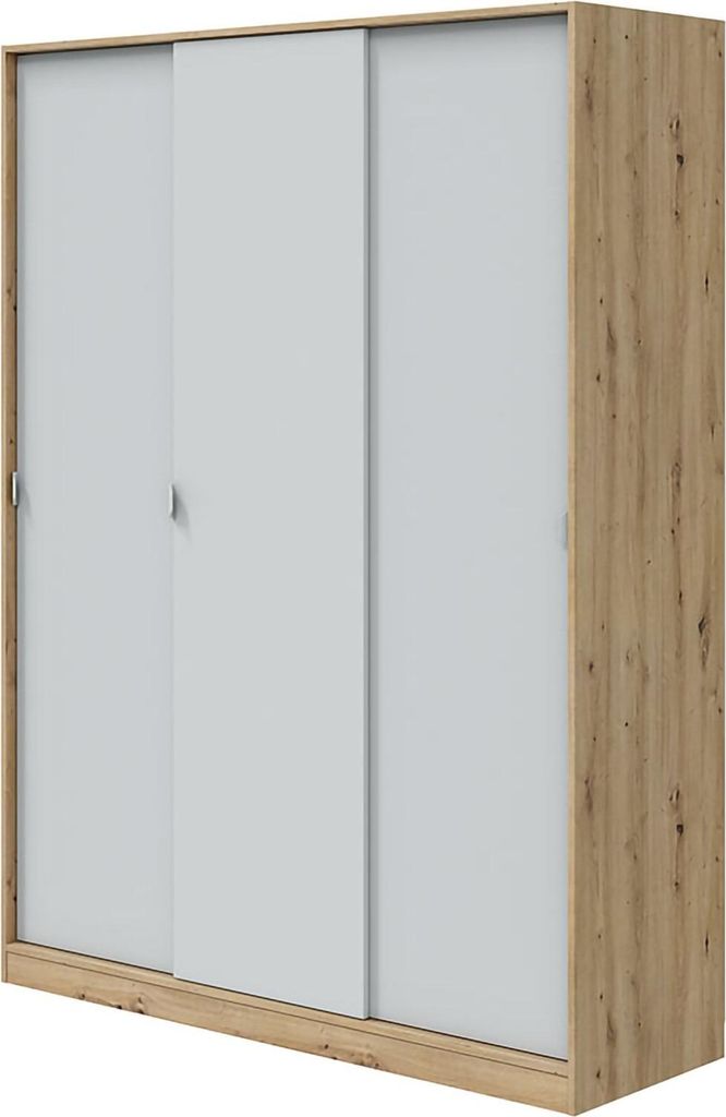 Dmora Kleiderschrank 3 Türen Senales 150x50 cm Braun Eiche Knoten, Kleiderstange 4 Regale