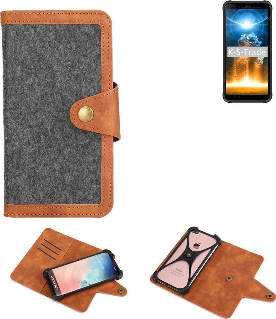 K-S-Trade Schutzhülle Handyhülle kompatibel mit Blackview BV6300 Pro Filz Hülle Kunst-Leder dunkelgrau braun (1x)