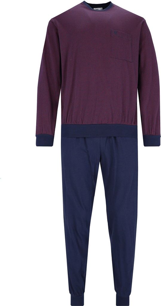 hajo Herren Schlafanzug 2-tlg. Set - lang, Bündchen, Rundhals, Premium Baumwolle Weinrot 3XL