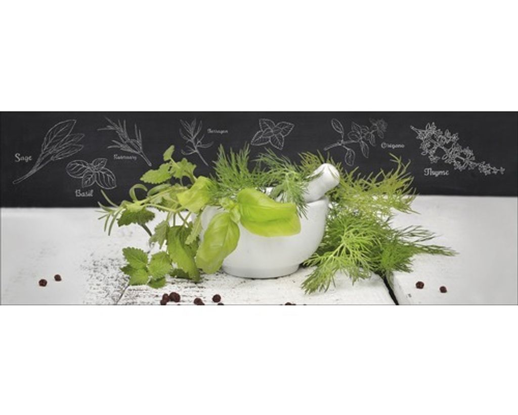 Glasbild Kräutermix im Landhausstil für Küche und Esszimmer, 80x30 cm