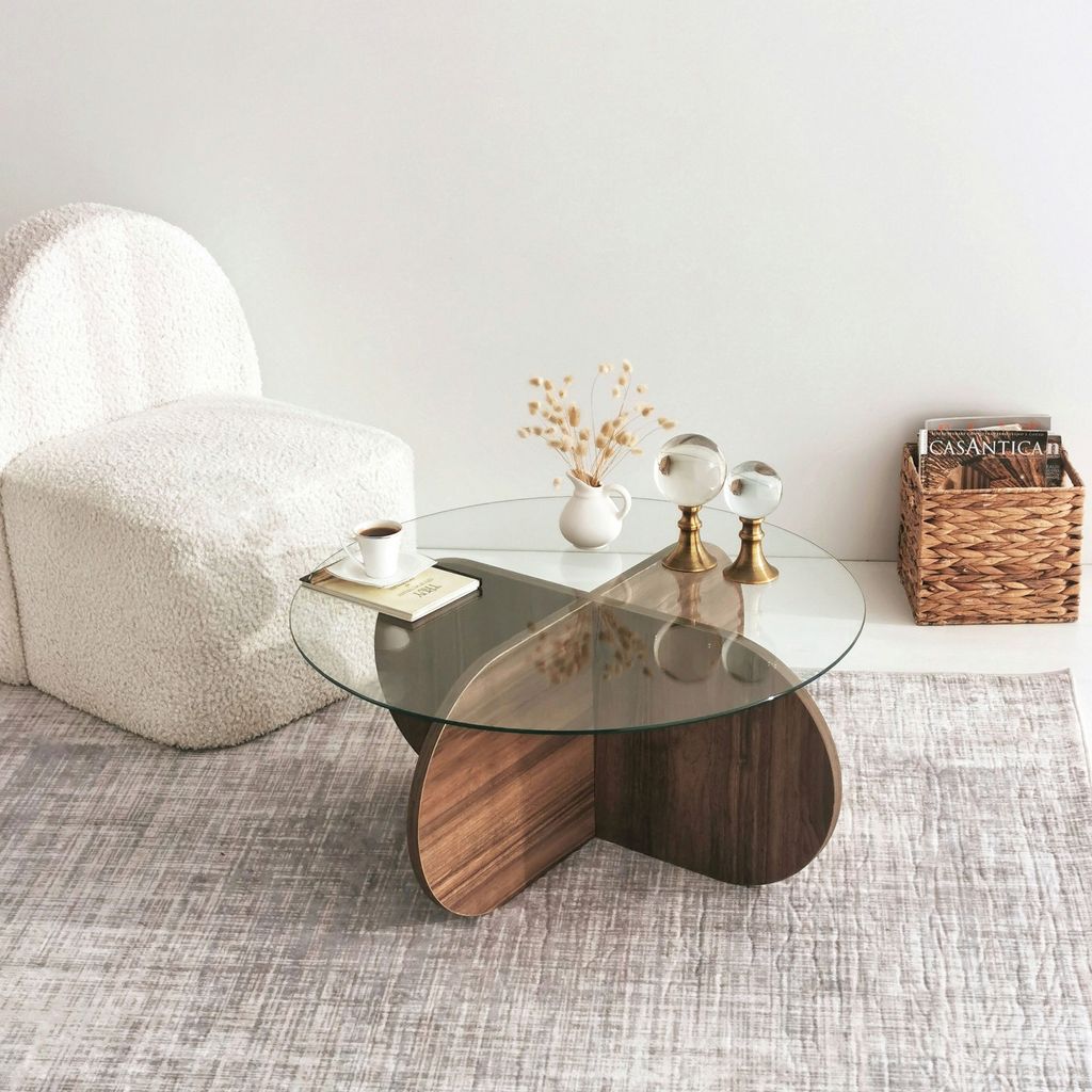 Skye Decor, Bubble - Walnut, tavolini, noce, vetro, 75 x 35 Immagine del prodotto 