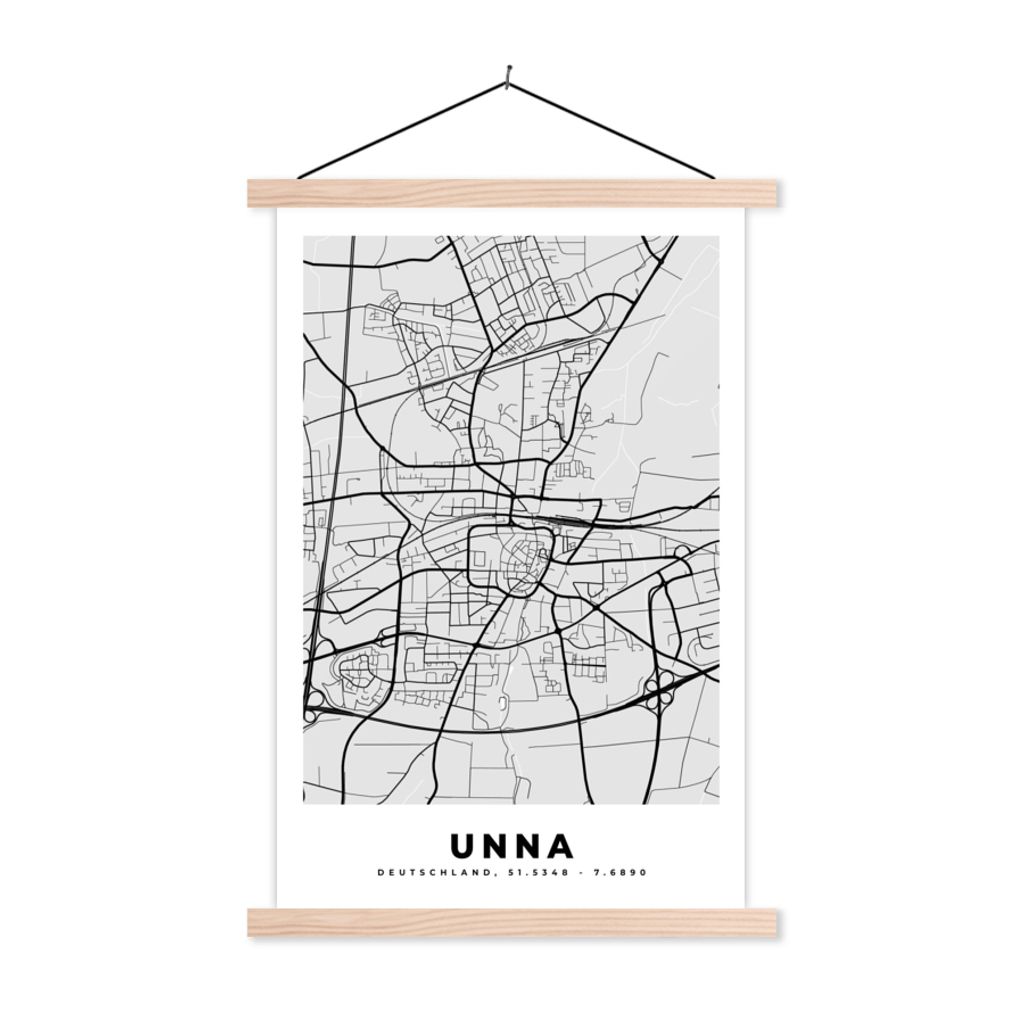 MuchoWow Textilposter Karte - Deutschland - Unna- Stadtplan 60x90 cm mit holzfarbenen Rahmen - Textil