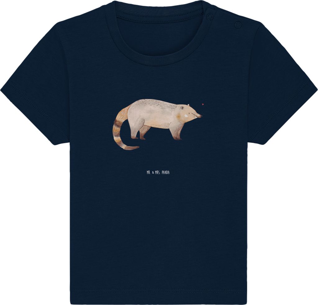 Mr. & Mrs. Panda Babyshirt Nasenbär 6. - 12. Monat - French Navy - Geschenk, Baby Oberteil, T-Shirt, Lustige Sprüche, Nasenbären, Kurzarmshirt, ...